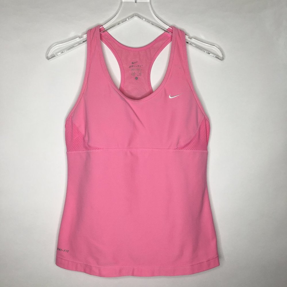 Nike Dri-FIT Sports Bra Tank Racerback Built-in Bra Scoop Neck Pink Size L